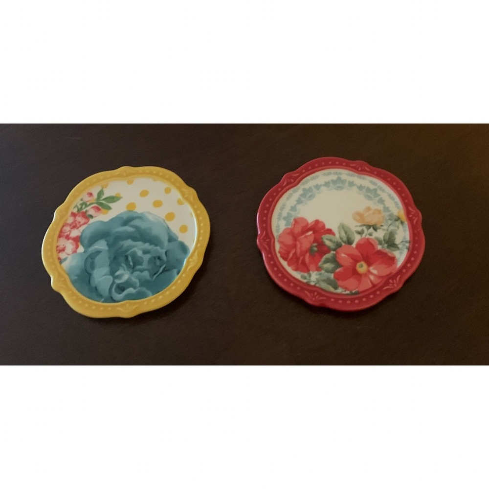 The Pioneer Woman Ceramic Coasters Set - Yellow & Red Flower Motifs
